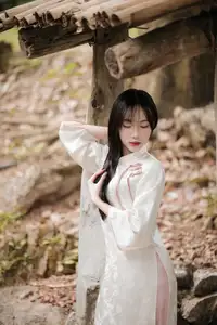 Timeless Elegance: Vietnamese Woman in Traditional Ao Dai Amidst Serene Backdrop - image 1