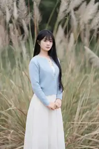 Explore Serene Beauty: Long-Haired Girl Immersed in Music Amidst Pampas Grass - image 2