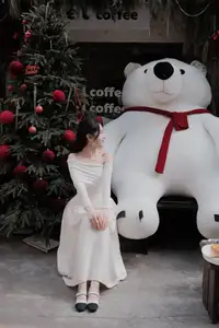 Elegant Girl in Off-Shoulder White Dress Welcoming Christmas, Showcasing Gentle Beauty and Holiday Season Style. 1000027390 - image 4