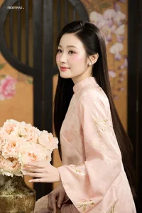 Radiant Grace in Soft Pink Silk Ao Dai: A Poetic Indochine Muse - image 0