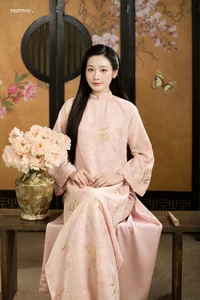 Radiant Grace in Soft Pink Silk Ao Dai: A Poetic Indochine Muse - image 5