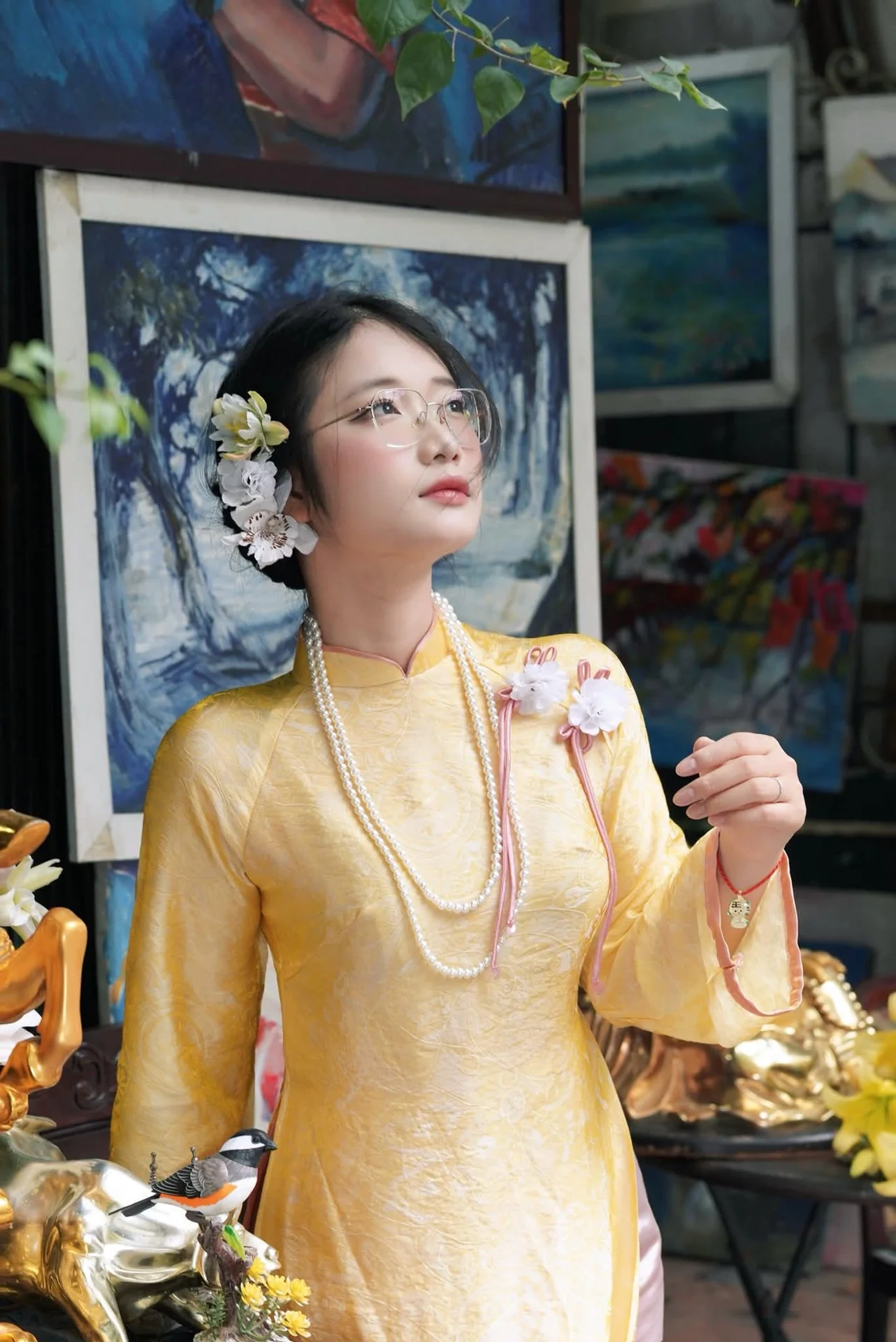 Elegant Yellow Mulberry Silk Ao Dai: Traditional Vietnamese Long Dress for Weddings and Special Occasions