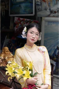 Elegant Yellow Mulberry Silk Ao Dai: Traditional Vietnamese Long Dress for Weddings and Special Occasions - image 5