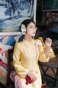 Elegant Yellow Mulberry Silk Ao Dai: Traditional Vietnamese Long Dress for Weddings and Special Occasions - image 8