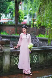 VGU No.182: Graceful Pink Ao Dai & Lotus Flowers – Enchanting Vietnamese Beauty - image 4