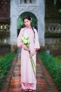 VGU No.182: Graceful Pink Ao Dai & Lotus Flowers – Enchanting Vietnamese Beauty - image 1