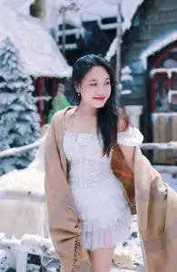 Radiant Beauty: Girl in Pristine White Dress Amidst Romantic Winter Wonderland 1000024890 - image 4