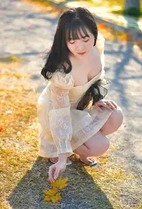 Serene Autumn Girl Portrait Captivating Beauty Amidst Golden Leaves - image 2