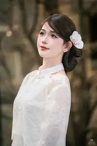 Elegant Asian Beauty: A Gentle Girl Adorned with a Pure White Orchid - image 13