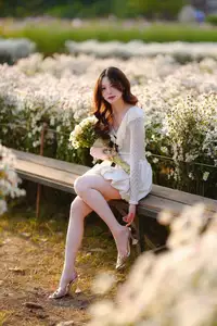 Gentle Muse in White Daisy Field: Youthful Beauty Captivating Hearts Under Golden Hour Sun - image 9