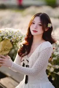 Gentle Muse in White Daisy Field: Youthful Beauty Captivating Hearts Under Golden Hour Sun - image 4