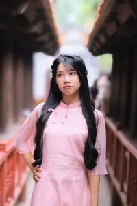 Embracing Vietnamese Grace: Pink Ao Dai Beauty at an Ancient Temple - image 7