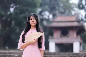 Embracing Vietnamese Grace: Pink Ao Dai Beauty at an Ancient Temple - image 6