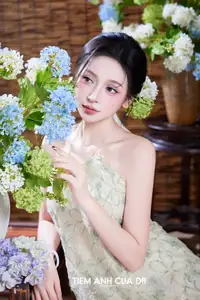 Ethereal Vietnamese Beauty: Graceful Asian Girl in Modern Yếm with Delicate Blooms. - image 7