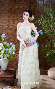 Ethereal Vietnamese Beauty: Graceful Asian Girl in Modern Yếm with Delicate Blooms. - image 4