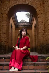Discover the Timeless Elegance of a Vietnamese Woman in Red Ao Dai at Ancient Architecture. - image 8