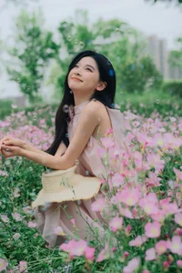 Artistic Evening Portrait Series: Model Ya Ya in YiTuYu Art Language Vol.9081 – Elegant Photography Amidst Evening Primroses - image 1