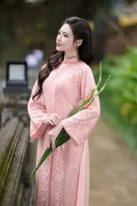Discover Asian Beauty: Elegant Girl in Dreamy Pink Ao Dai Portrait - image 3