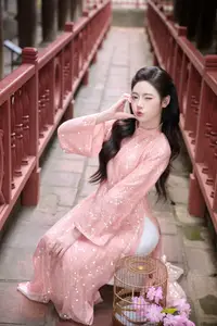 Discover Asian Beauty: Elegant Girl in Dreamy Pink Ao Dai Portrait - image 1