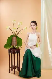 Elegant Vietnamese Muse with Gentle Lotus Flowers, Wearing Modernized Yếm Top 1000025258 - image 5