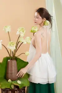 Elegant Vietnamese Muse with Gentle Lotus Flowers, Wearing Modernized Yếm Top 1000025258 - image 9