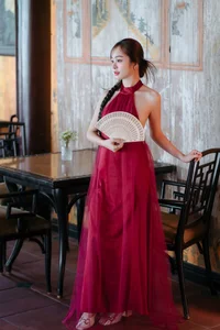 Capture the Essence of Asian Charm: Modern Red Dress with Elegant Traditional Motifs for Sophisticated Fashion Lovers - image 1